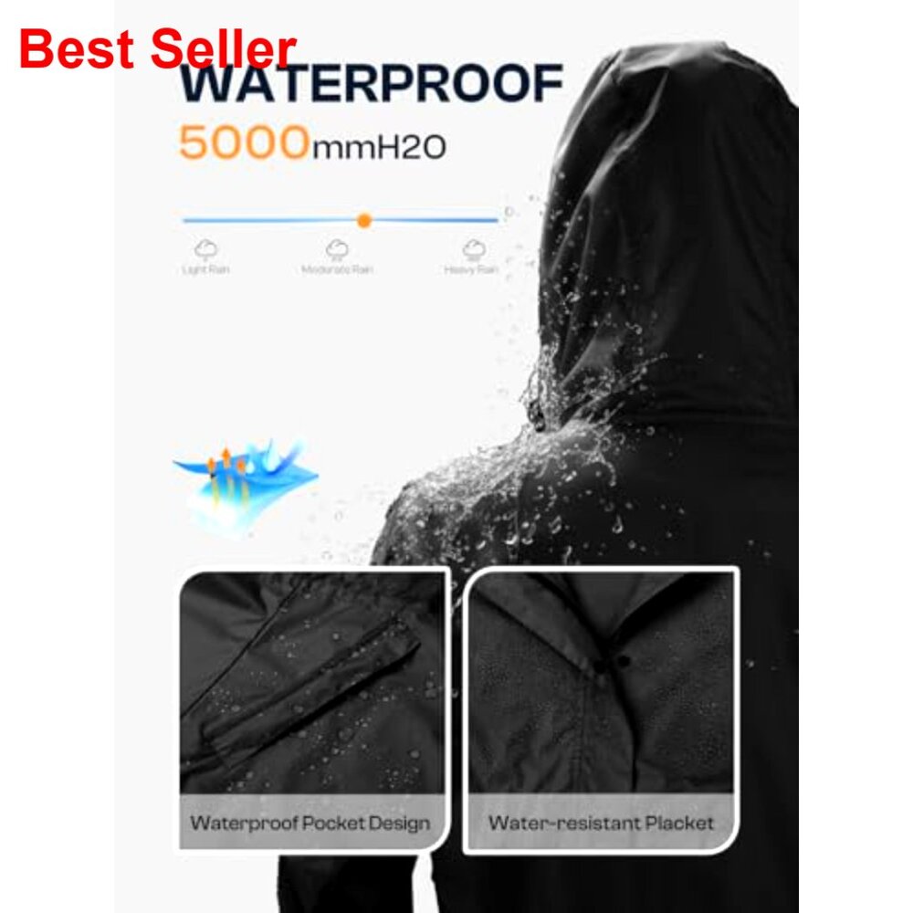 Lightweight Packable Long Rain Jacket Hooded Tren… - image 3